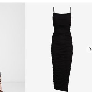 Express Body Contour Ruched Mesh Midi Dress